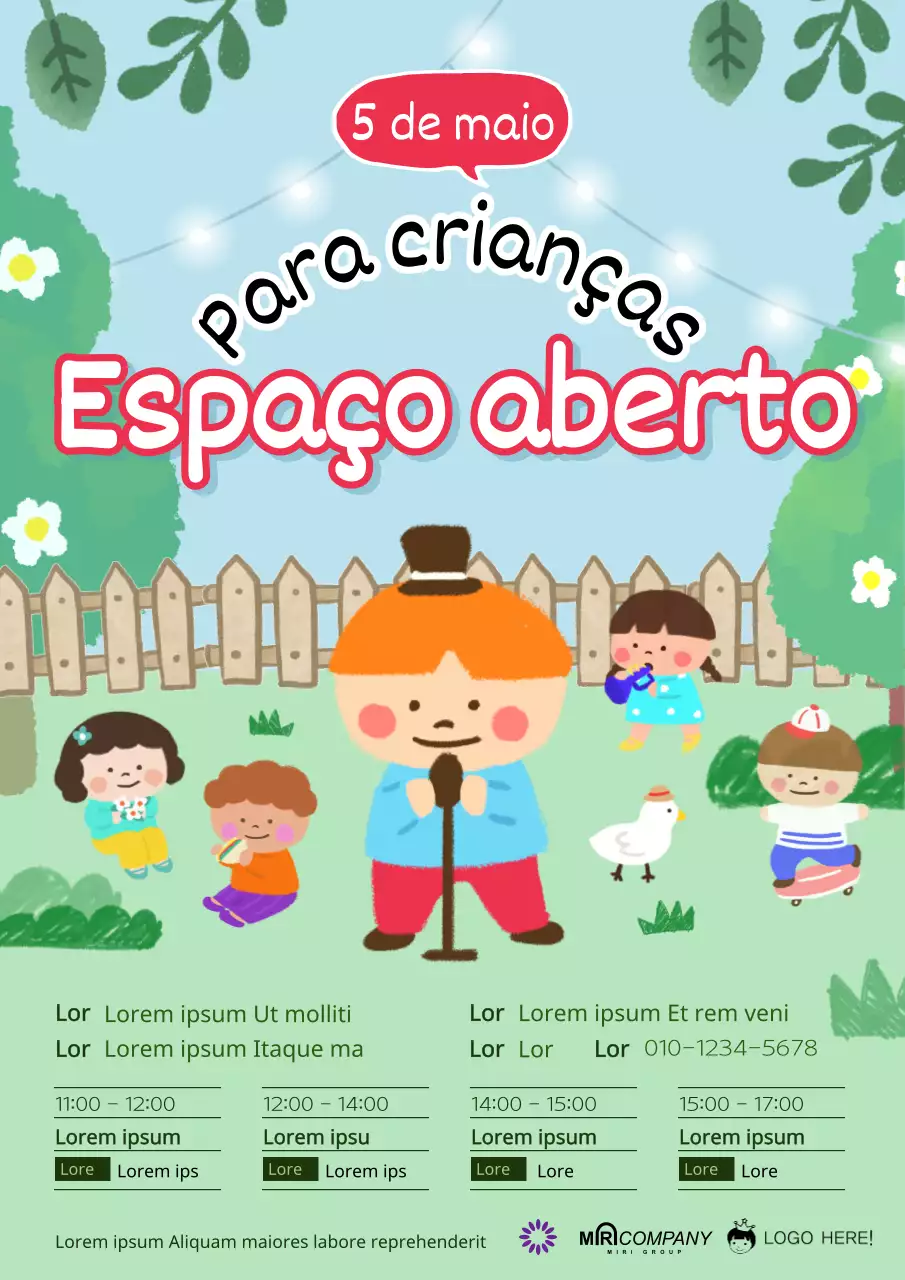 Cartaz verde e giro de um espetáculo infantil