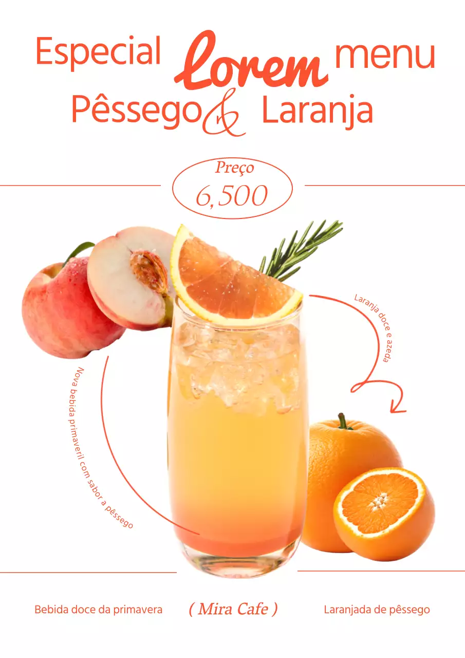 Cartaz promocional simples de bebidas de pêssego e laranja para a primavera, em cor de laranja