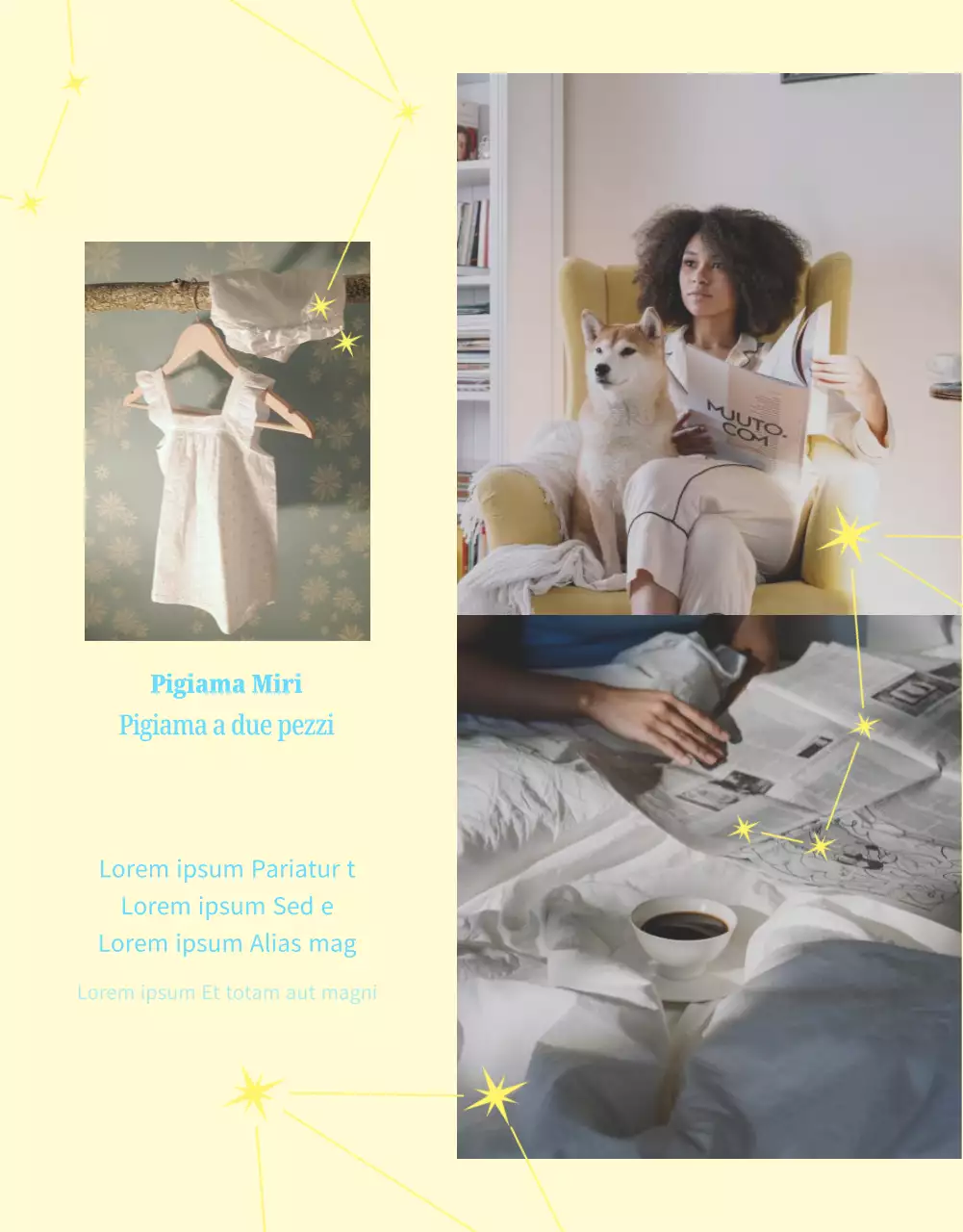 Un nuovo pigiama minimalista in giallo e azzurro.