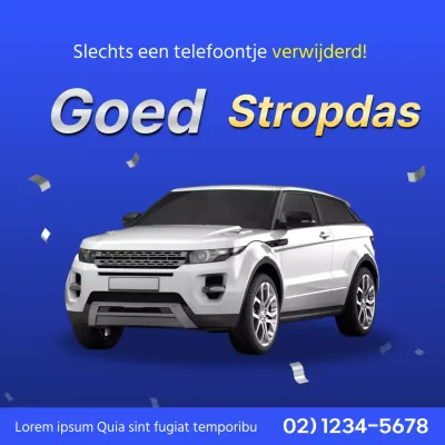 Promoot de aankoop van een coole tweedehands auto in marineblauw en wit