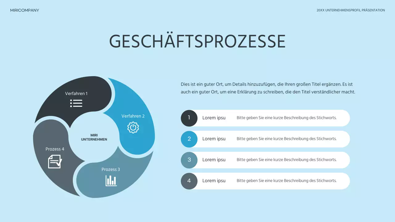 Ein einfaches Unternehmensprofil in Hellblau und Blau