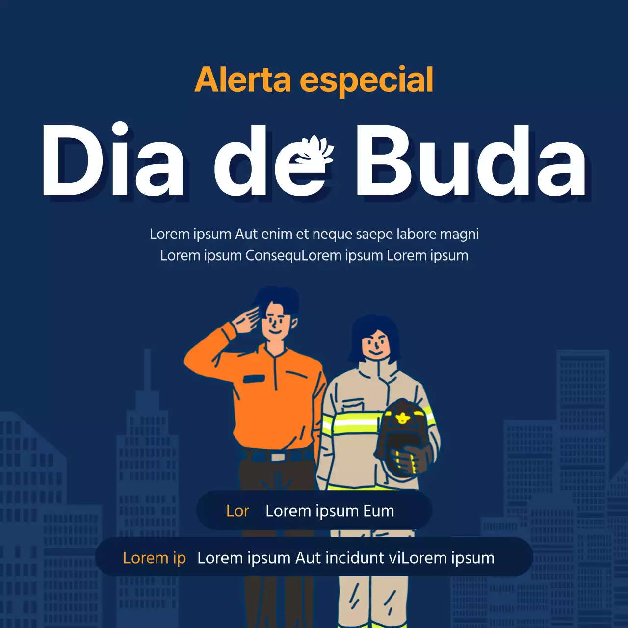Um aviso de serviço especial de incêndio moderno em azul-marinho e laranja