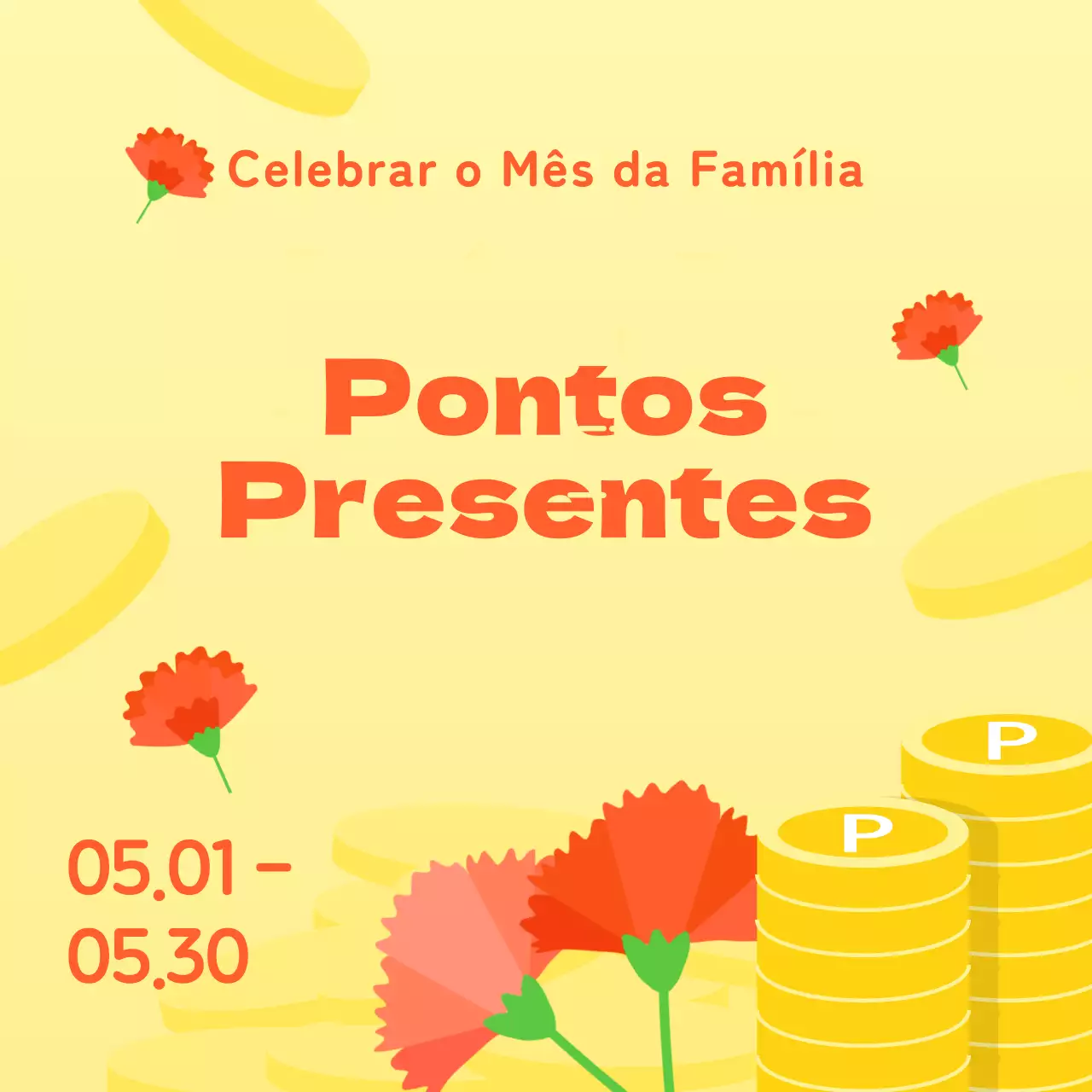 Um anúncio pop-art amarelo e cor-de-rosa de oferta de fidelização do Mês da Família