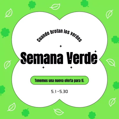 Un sencillo anuncio de la semana verde de los brotes primaverales en chartreuse y blanco