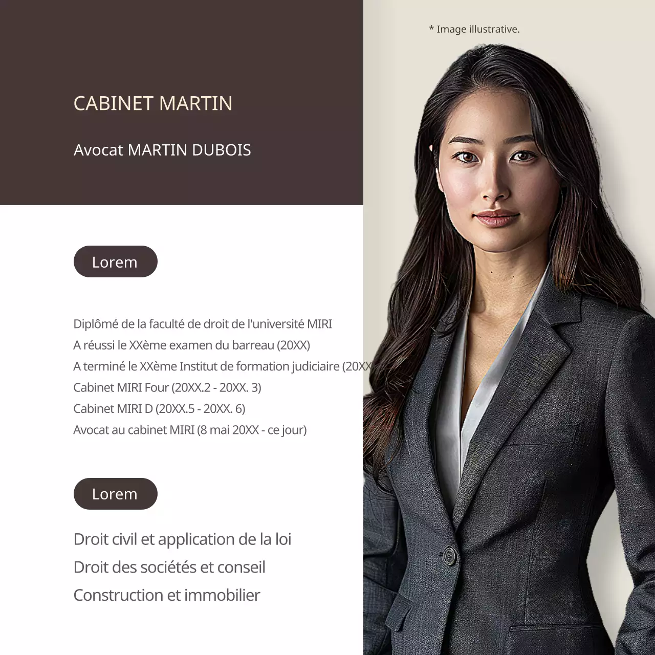 Promouvoir un cabinet d'avocats moderne en marron et beige