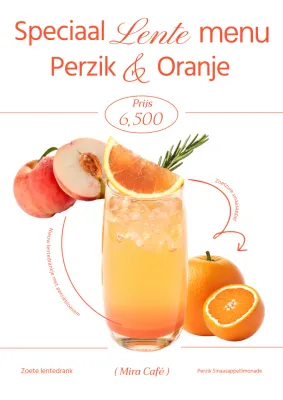 Eenvoudige de drankpromotieposter van het lenteseizoen perzik oranje in oranje kleur
