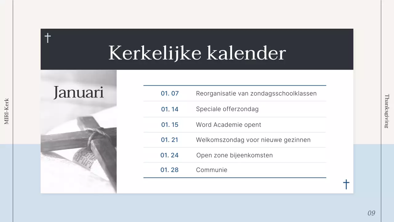 Eenvoudige kerkdienstgids in lichtblauw en marineblauw
