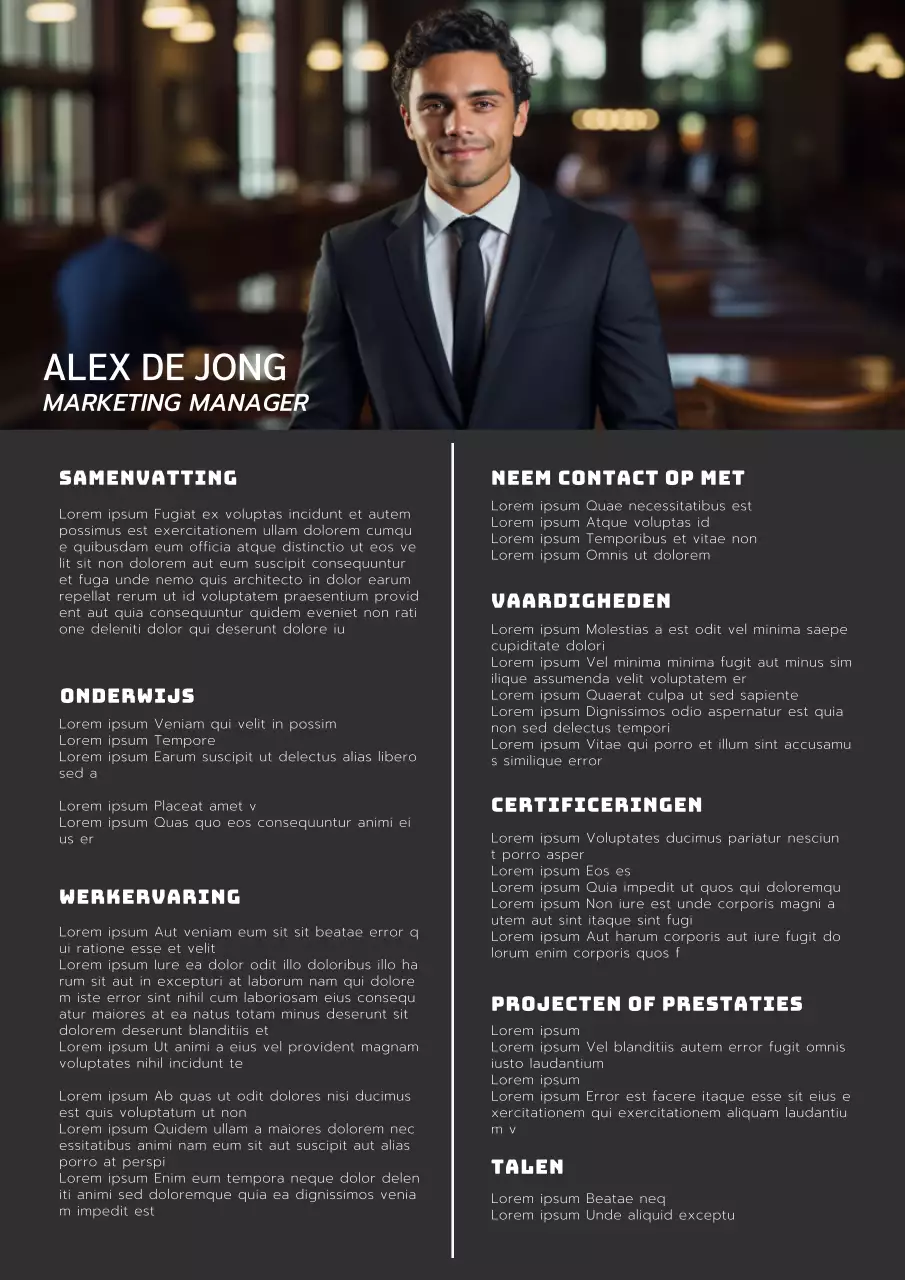 Zwart-wit Modern Marketing Manager CV Introductie