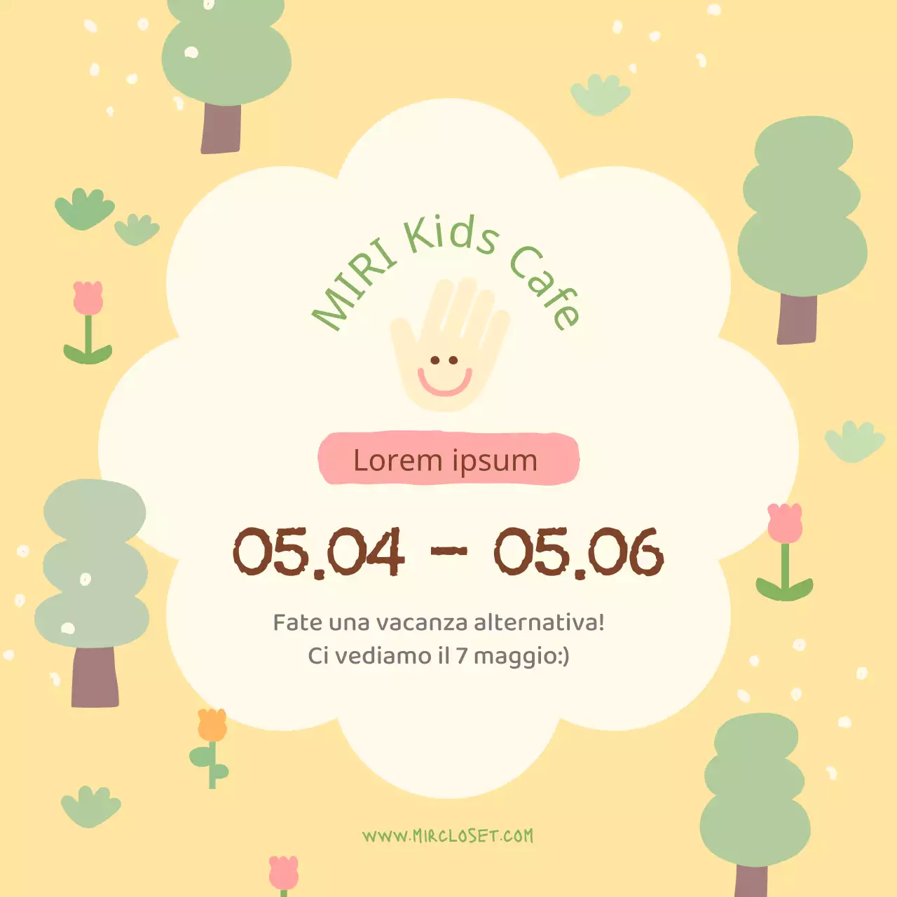 Una pubblicità minimalista per le vacanze di maggio in giallo e rosa