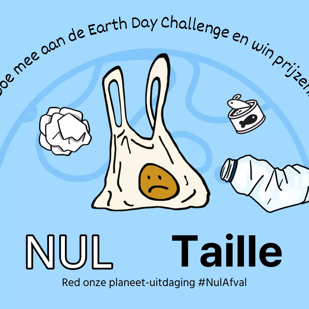 Een pop-artistische Earth Day advertentie in lichtblauw en chartreuse.