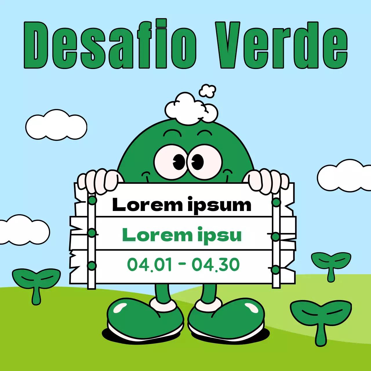 Um anúncio pop-artístico de desafio ambiental do Dia da Terra em azul claro e chartreuse.