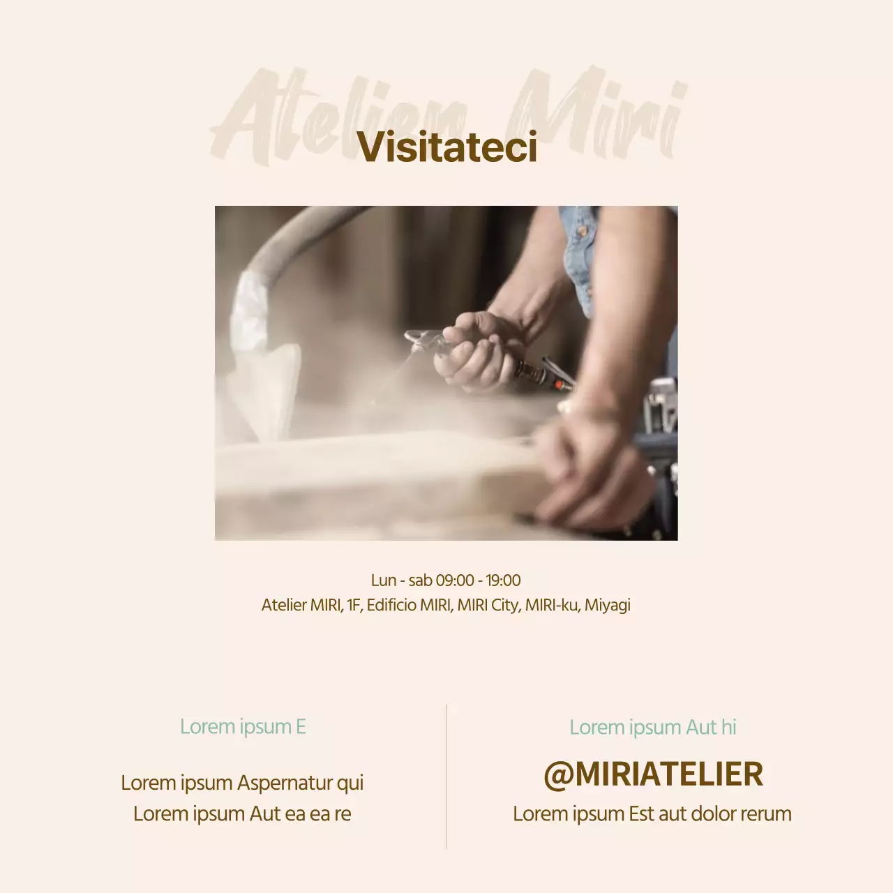 Un semplice post di promozione del laboratorio in beige e verde