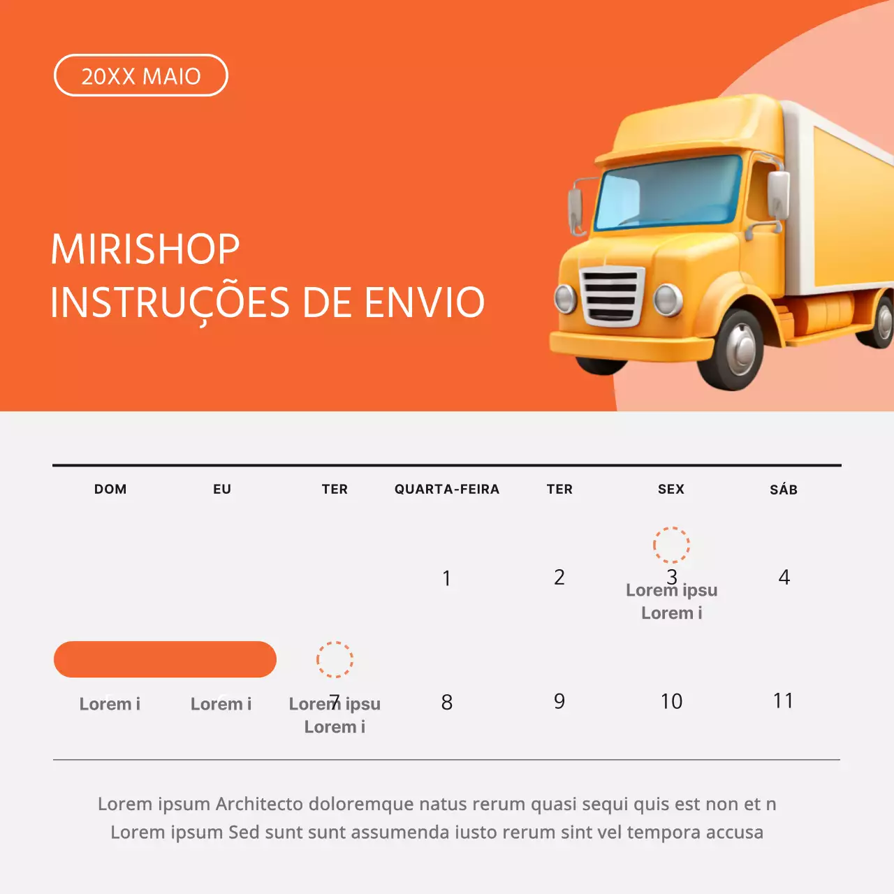 Instruções de envio simples em laranja e branco