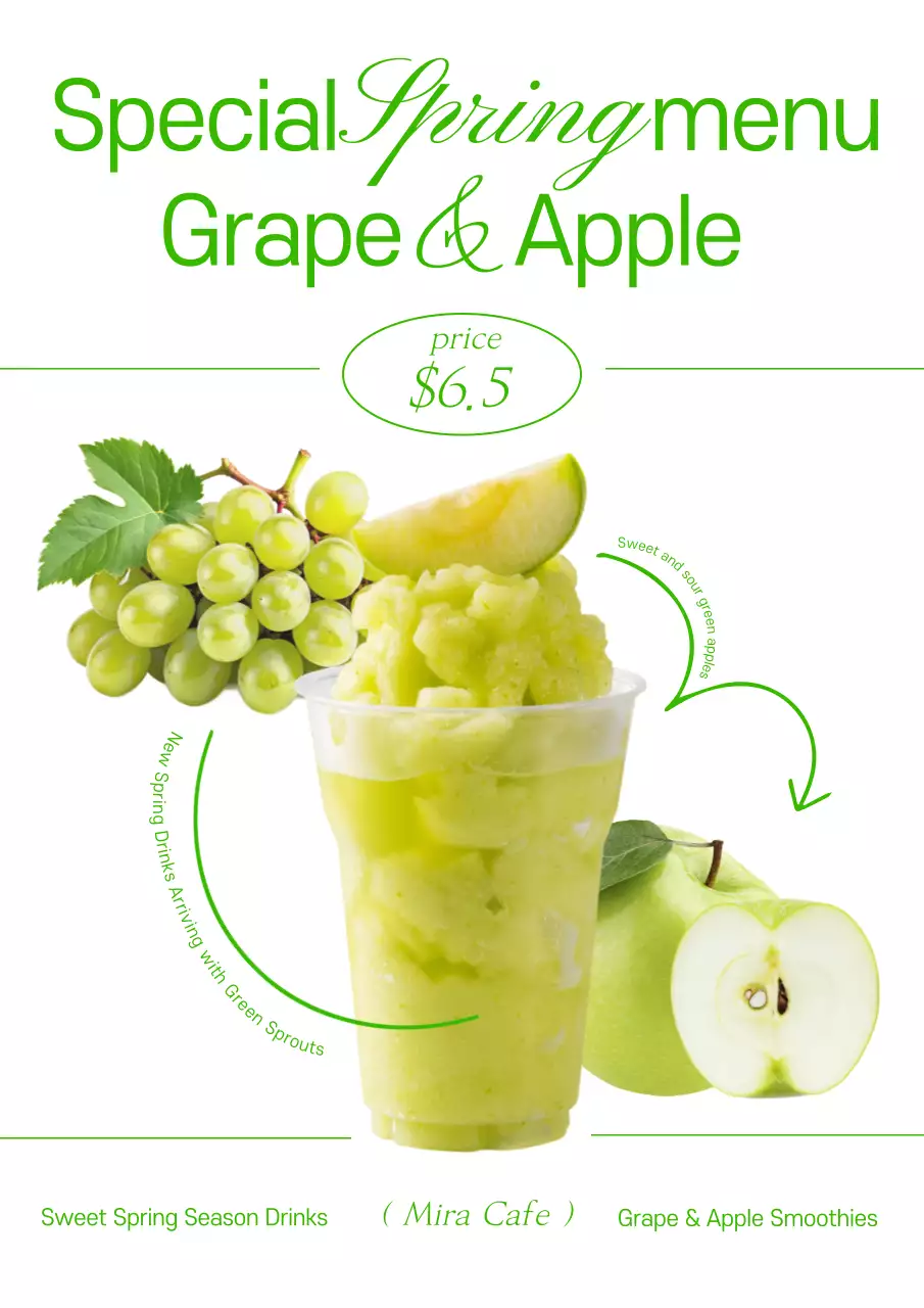 Simple springtime green grape green apple drink promotional poster in green color