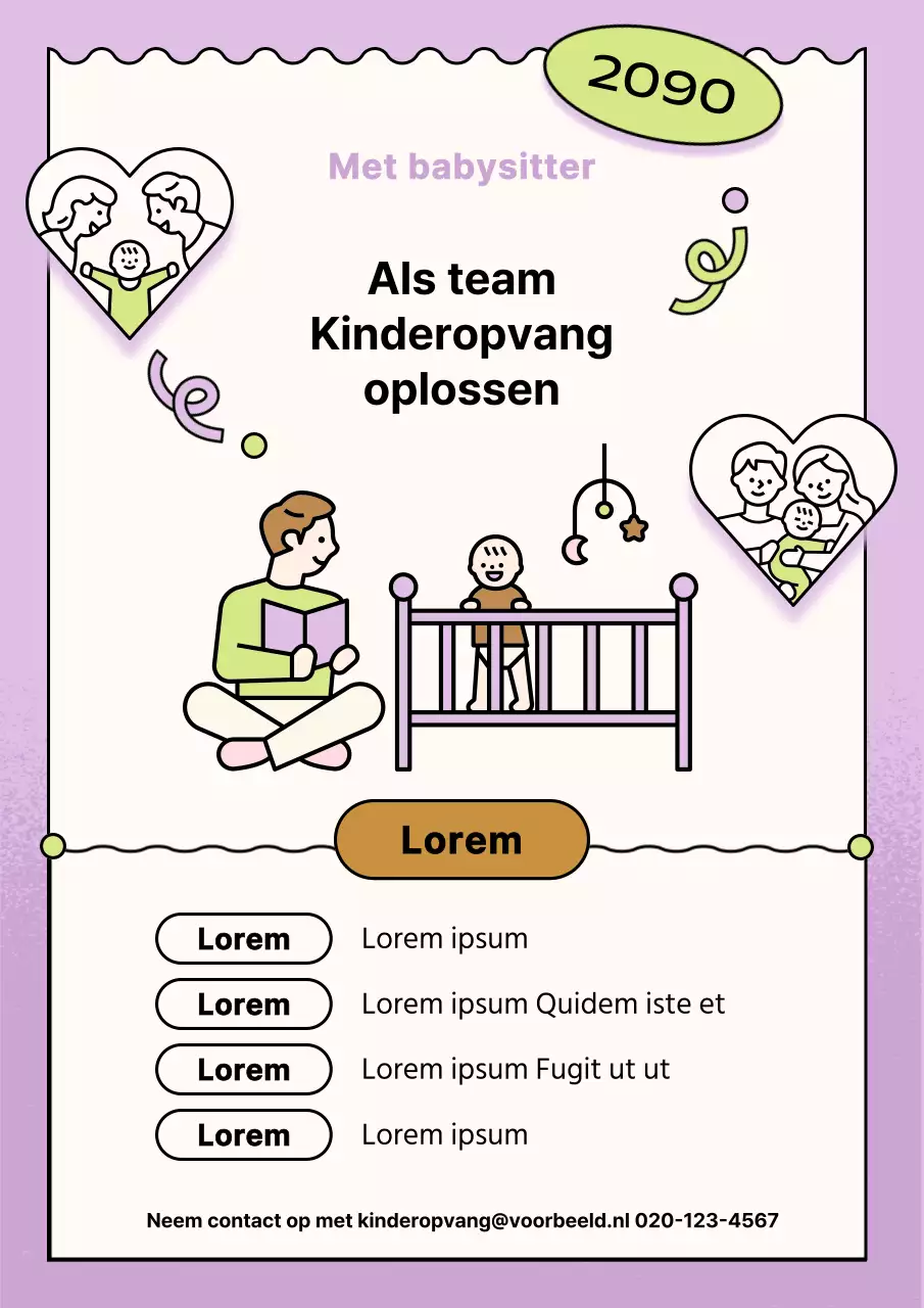 Een eenvoudige mauve en chartreuse vacature voor kinderopvang
