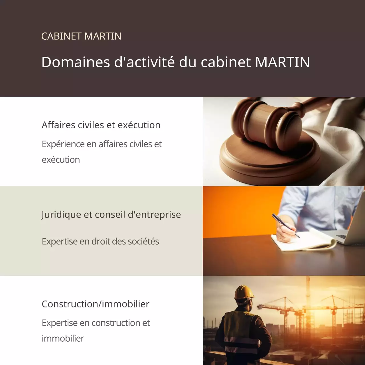 Promouvoir un cabinet d'avocats moderne en marron et beige