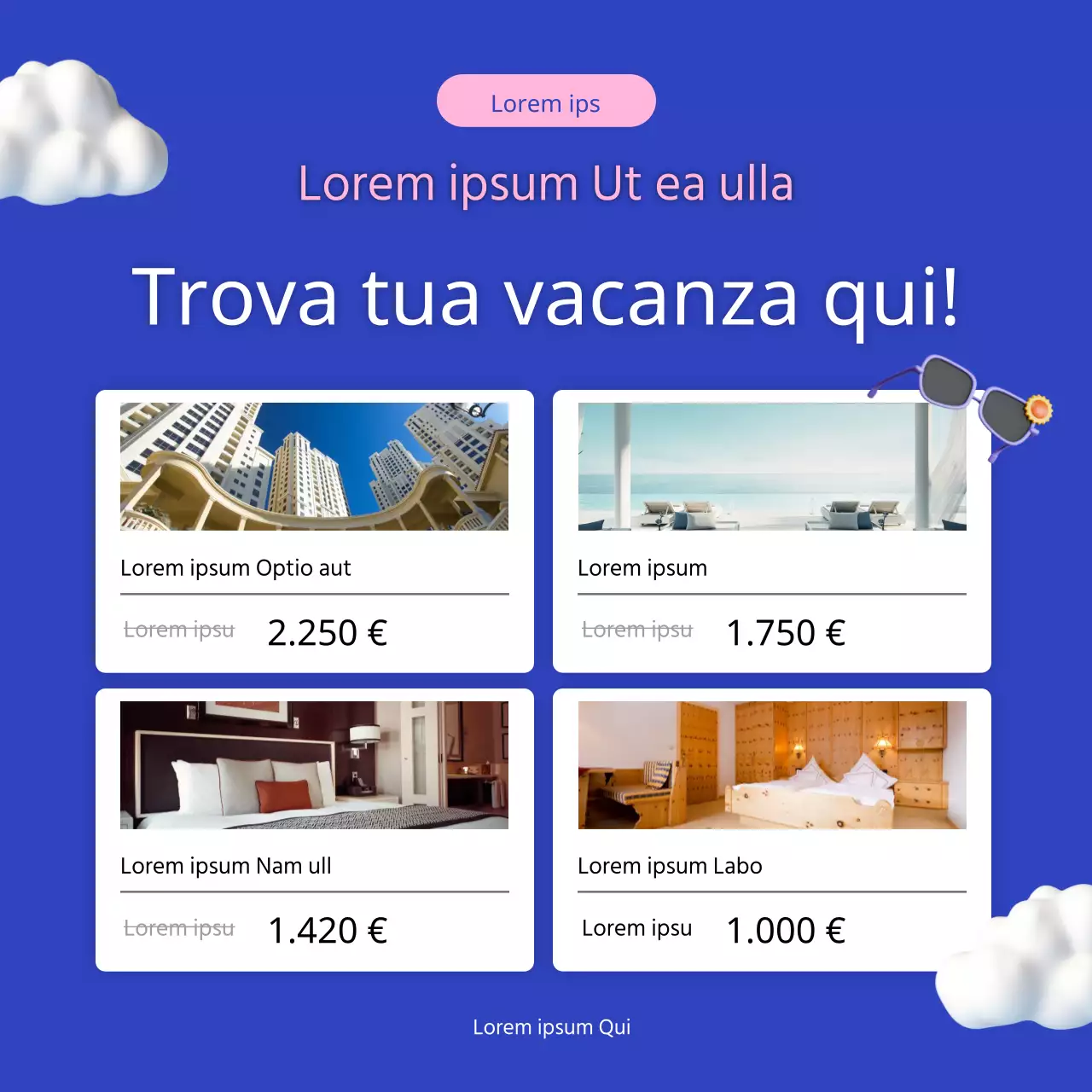 Promuovere pacchetti di viaggio blu navy e rosa