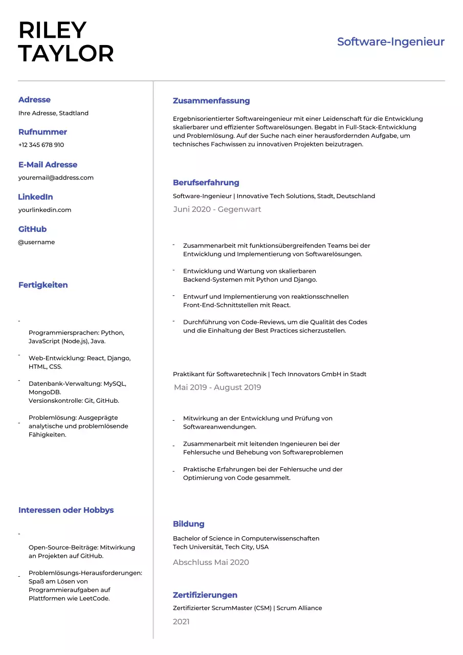 Weiß Blau Einfach Minimal Sauber Software Ingenieur Karriere A4 Einstellungsschreiben