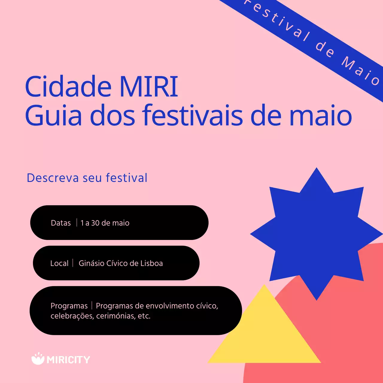 Promover um guia kitsch do festival em azul e cor-de-rosa