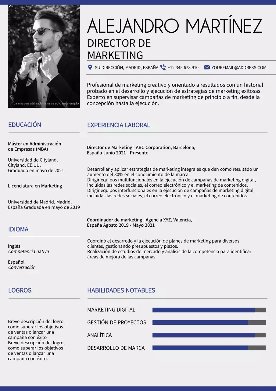 Cartera del Director de Marketing Moderno Gris y Azul