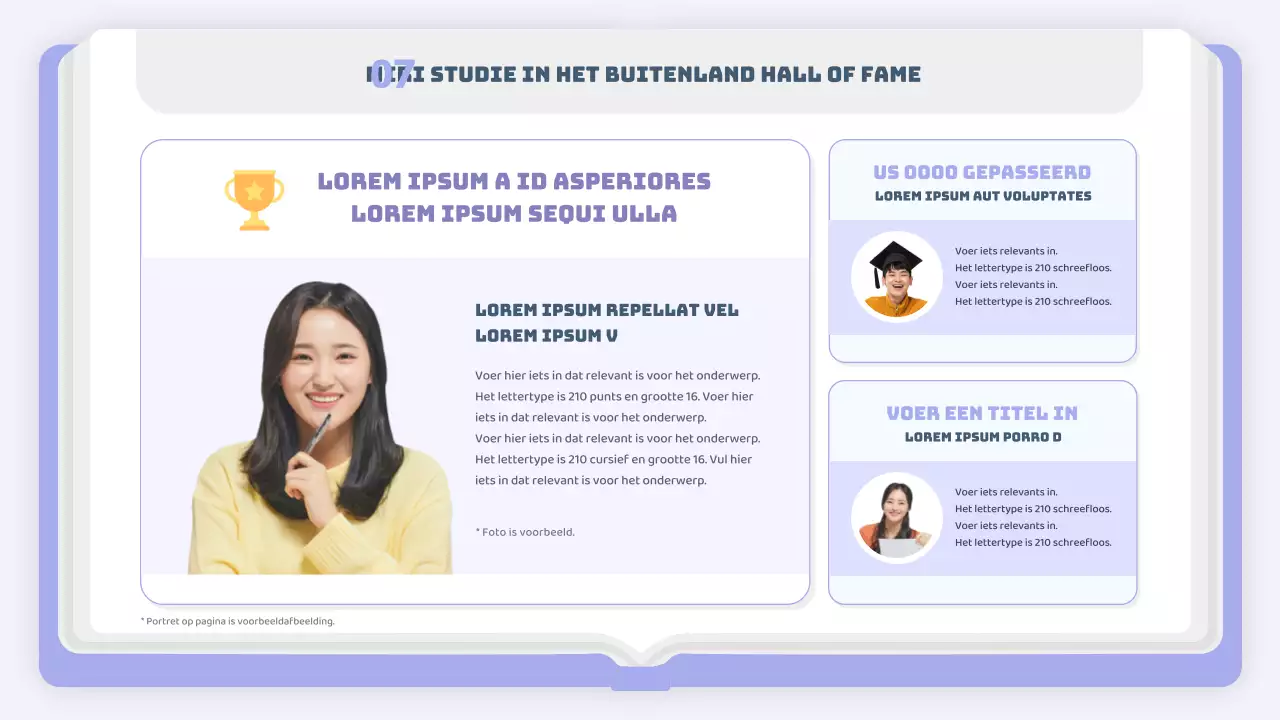 Een eenvoudige prospectus voor studie in het buitenland in mauve en wit