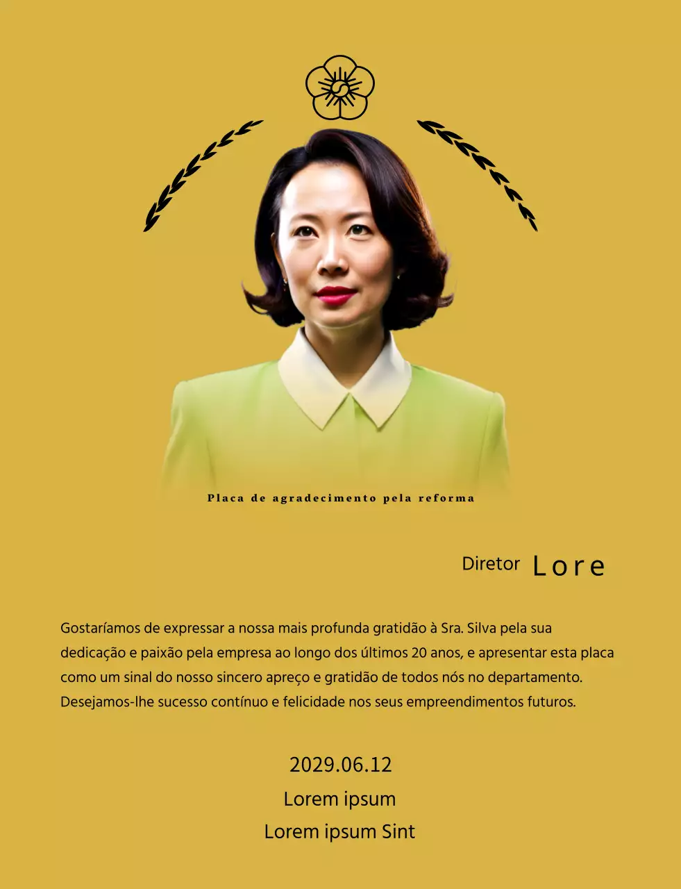 Uma placa de apreciação de reforma elegante com coroas de louros douradas e uma suástica.