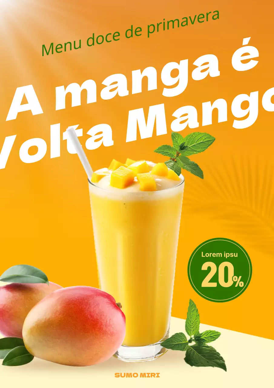 Um simples cartaz amarelo a promover a venda de menus sazonais no Café Mangoade.