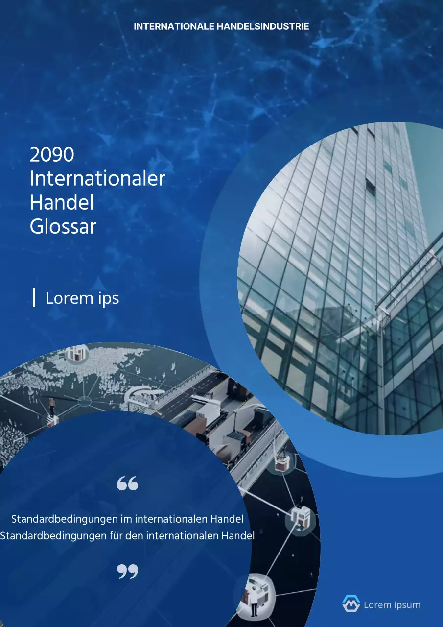 Schlichter blauer Umschlag für ein internationales Handelsglossar mit Begriffen