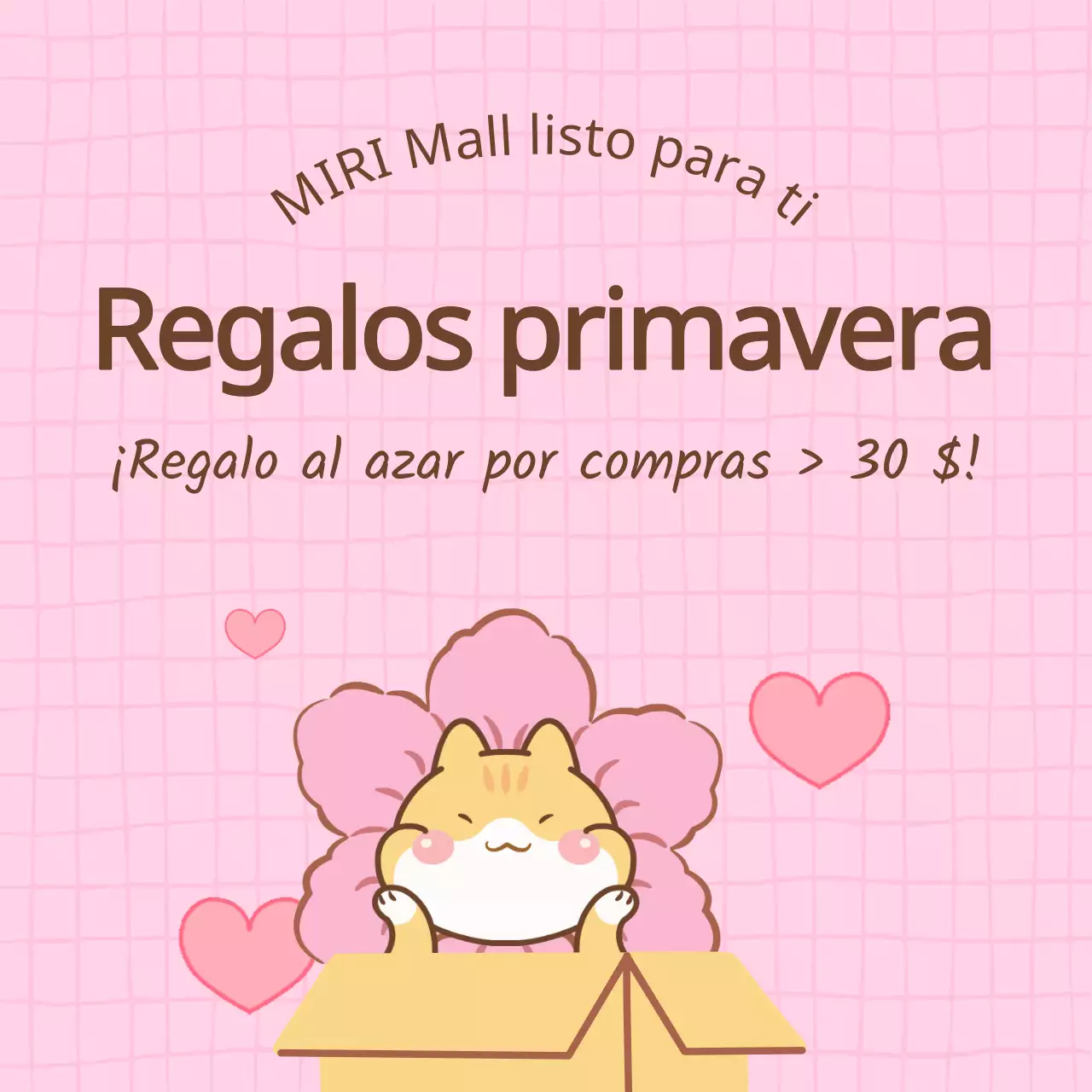 Anuncio pop art del evento de regalos de primavera en rosa y beige