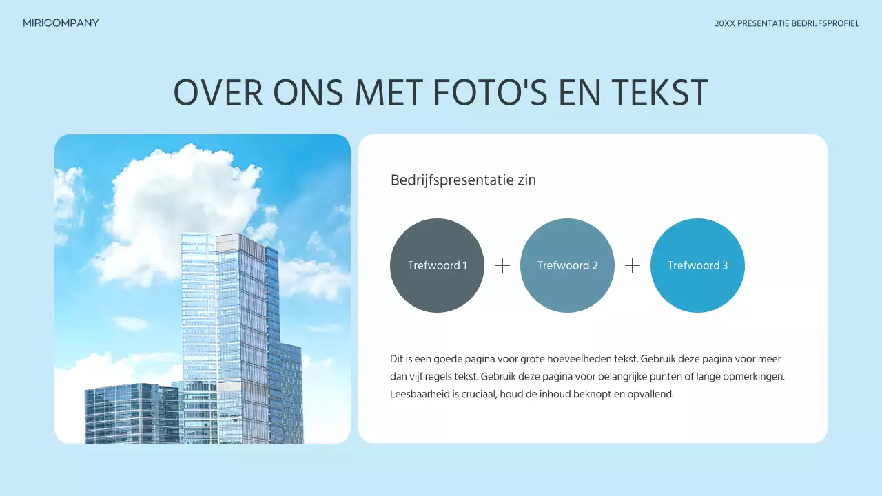 Een eenvoudig bedrijfsprofiel in lichtblauw en blauw