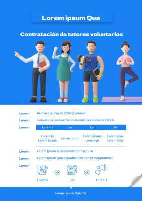 Sencillo folleto azul y blanco para la captación de voluntarios