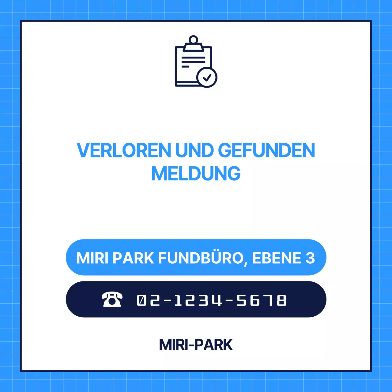 Eine einfache Fundanzeige in Weiß und Blau