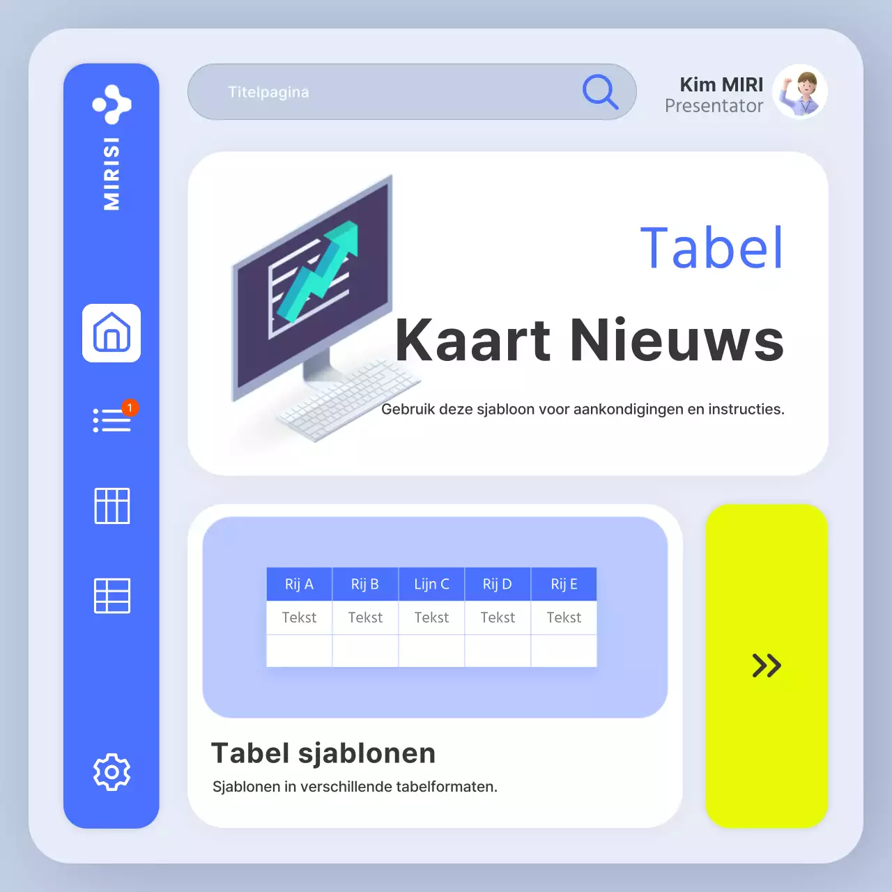 Aankondiging van het trendy gebruik van blauwe en witte tafels