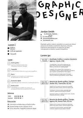 Portafolio de curriculum vitae minimalista en blanco y negro