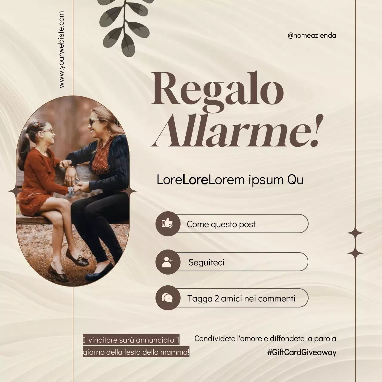 Pubblicità del Giveaway per la Festa della Mamma di Beige Simple