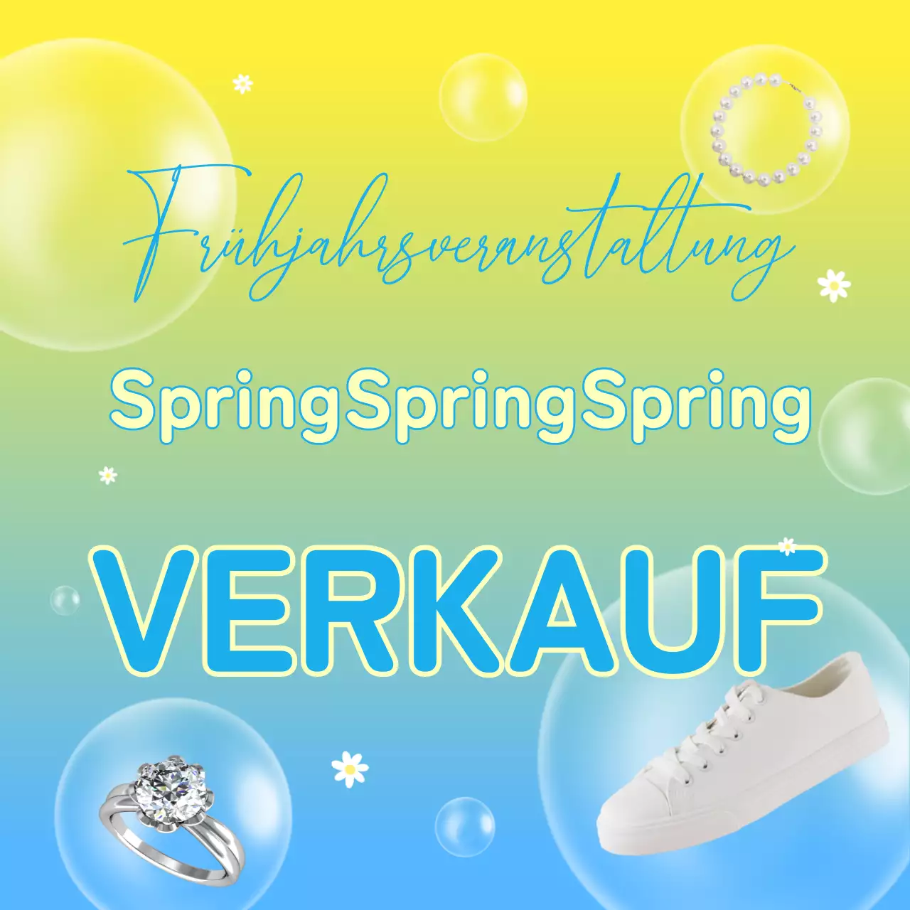 Eine hübsche Frühlingsverkaufsanzeige in Hellblau und Gelb