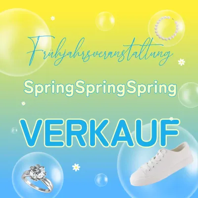 Eine hübsche Frühlingsverkaufsanzeige in Hellblau und Gelb