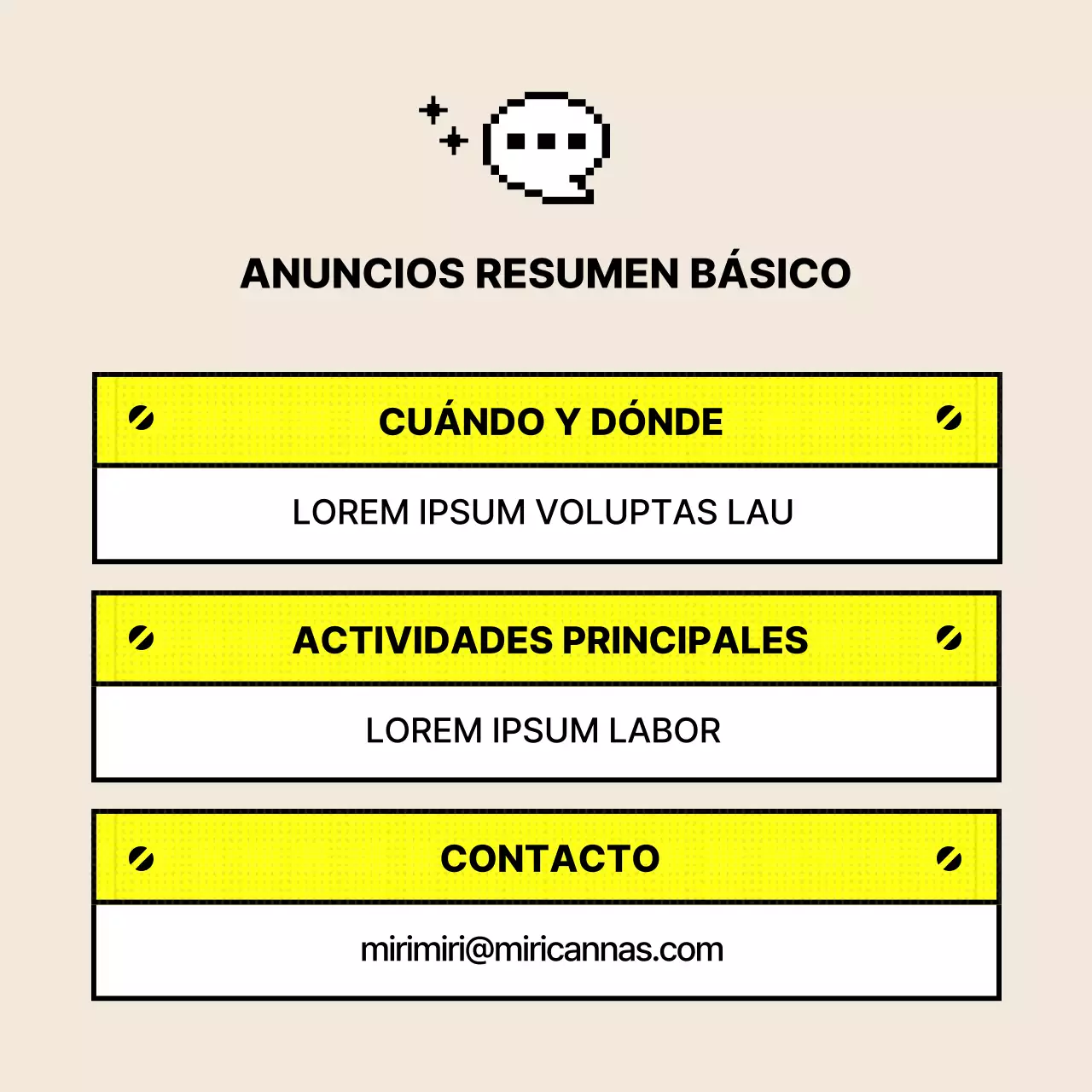 Anunciando el uso de mesas sencillas en amarillo y marfil