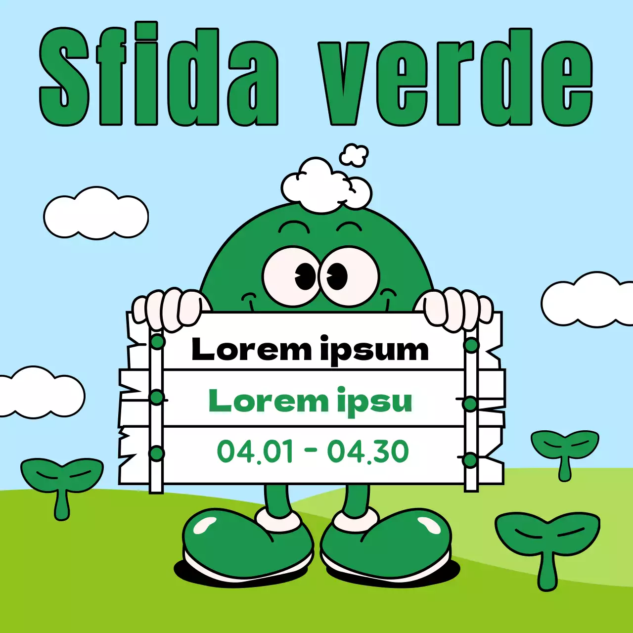 Un annuncio pop-artistico per la sfida ambientale della Giornata della Terra in azzurro e chartreuse.