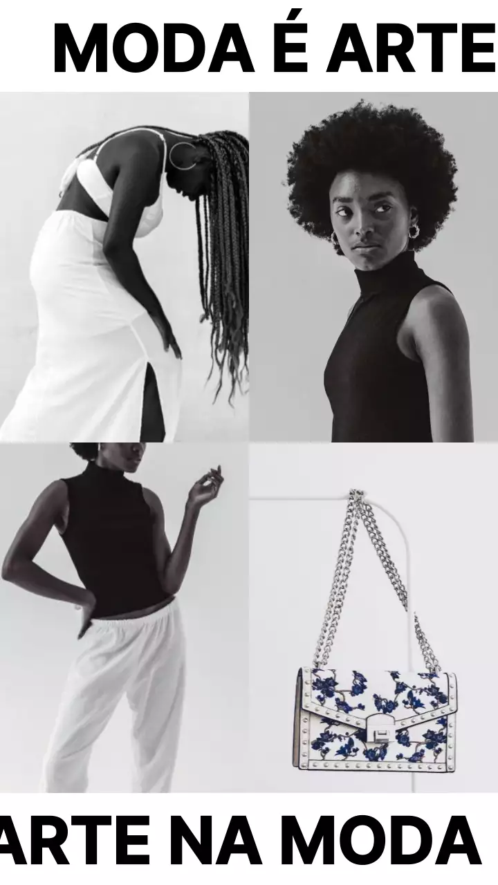 Colagem de fotografias de moda minimalista a branco e preto