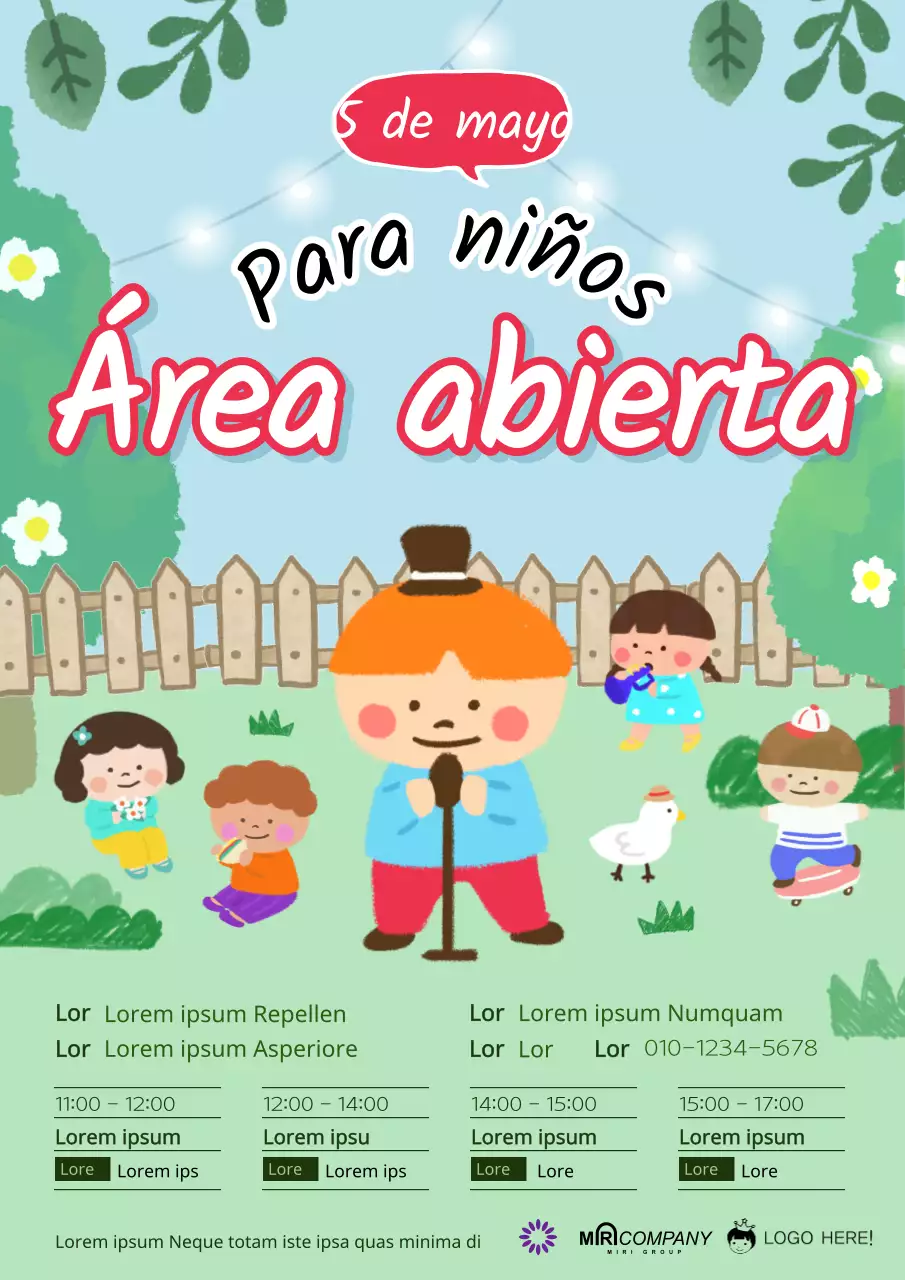 Simpático cartel verde de actuación infantil