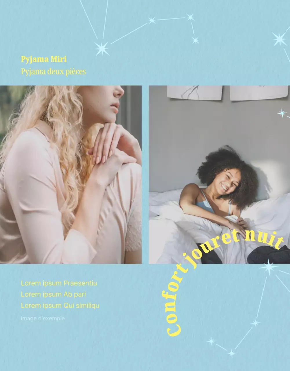 Un nouveau pyjama minimaliste en jaune et bleu clair.