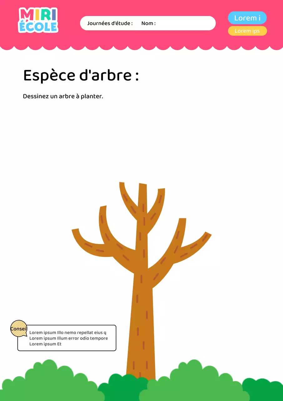 Matériel de formation rose vif, feuille d'étude minimaliste