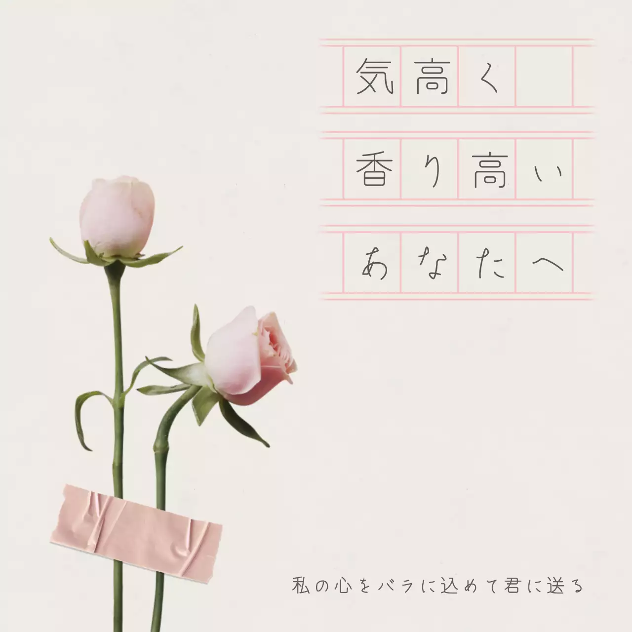 ピンク シンプル 花 手紙 SNS投稿 正方形