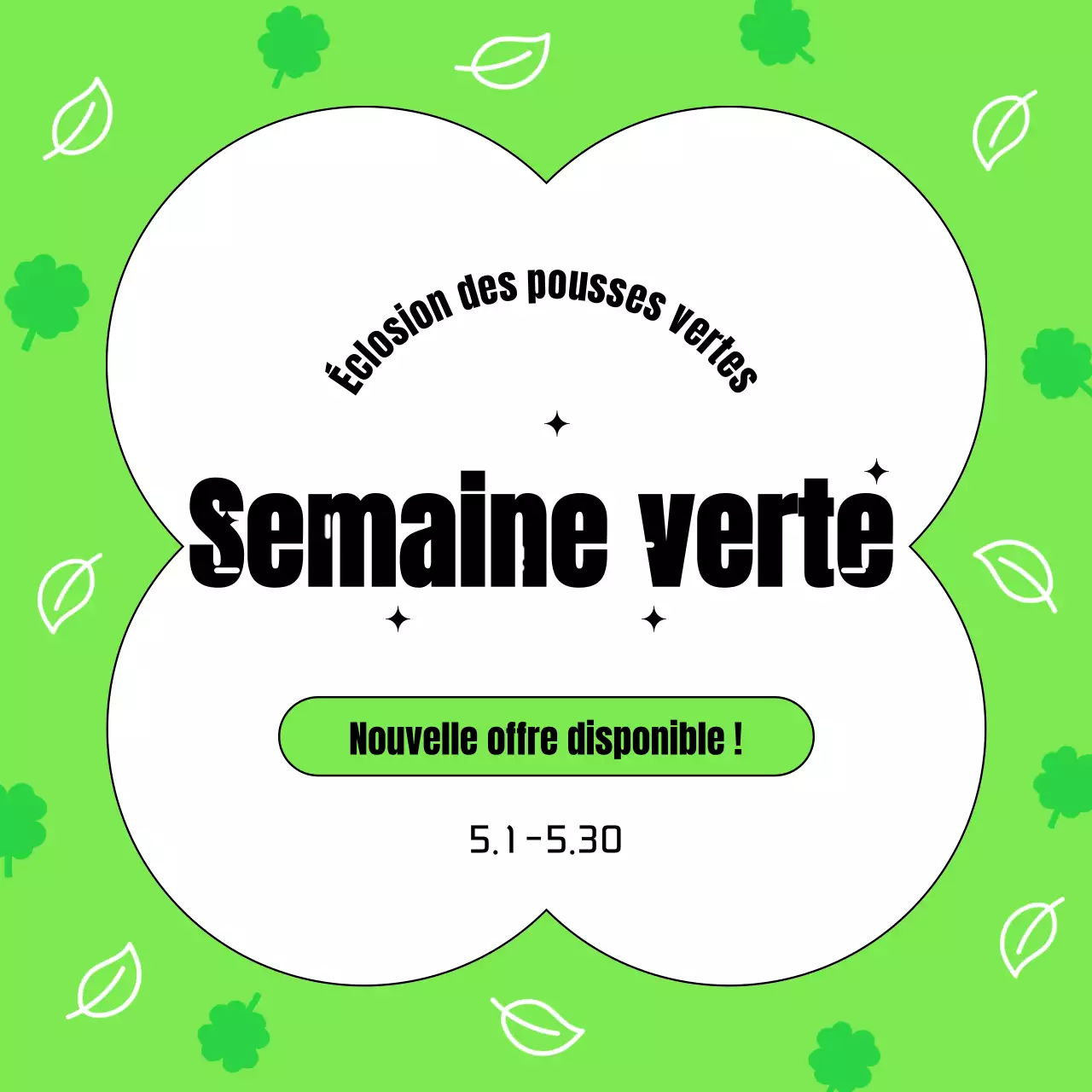 Une publicité simple pour la semaine verte des bourgeons de printemps en chartreuse et blanc