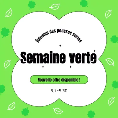 Une publicité simple pour la semaine verte des bourgeons de printemps en chartreuse et blanc