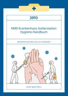 Blau und gelb gefärbtes Schulungsmaterial für das Stationshygienehandbuch