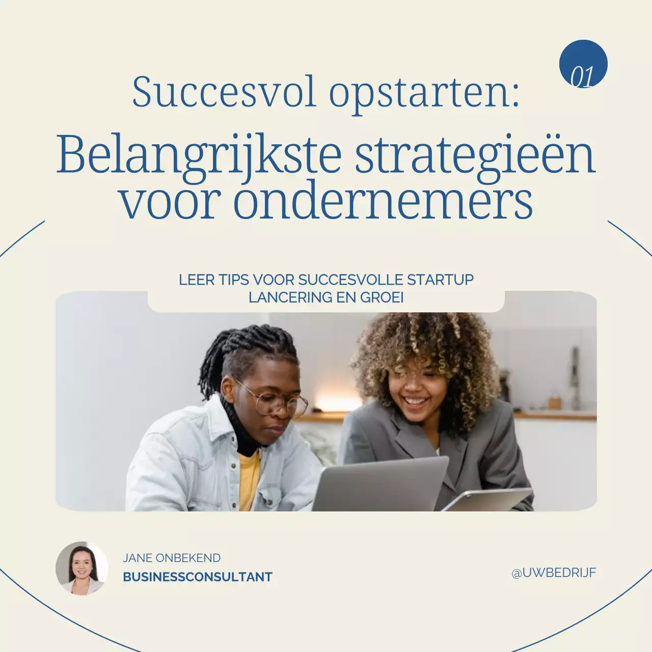 Beige en blauw modern bedrijf starten Publiciteit