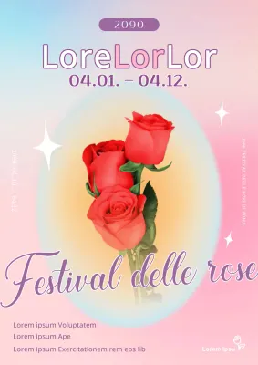 Un manifesto promozionale elegante e dai toni rosa per il Festival delle rose