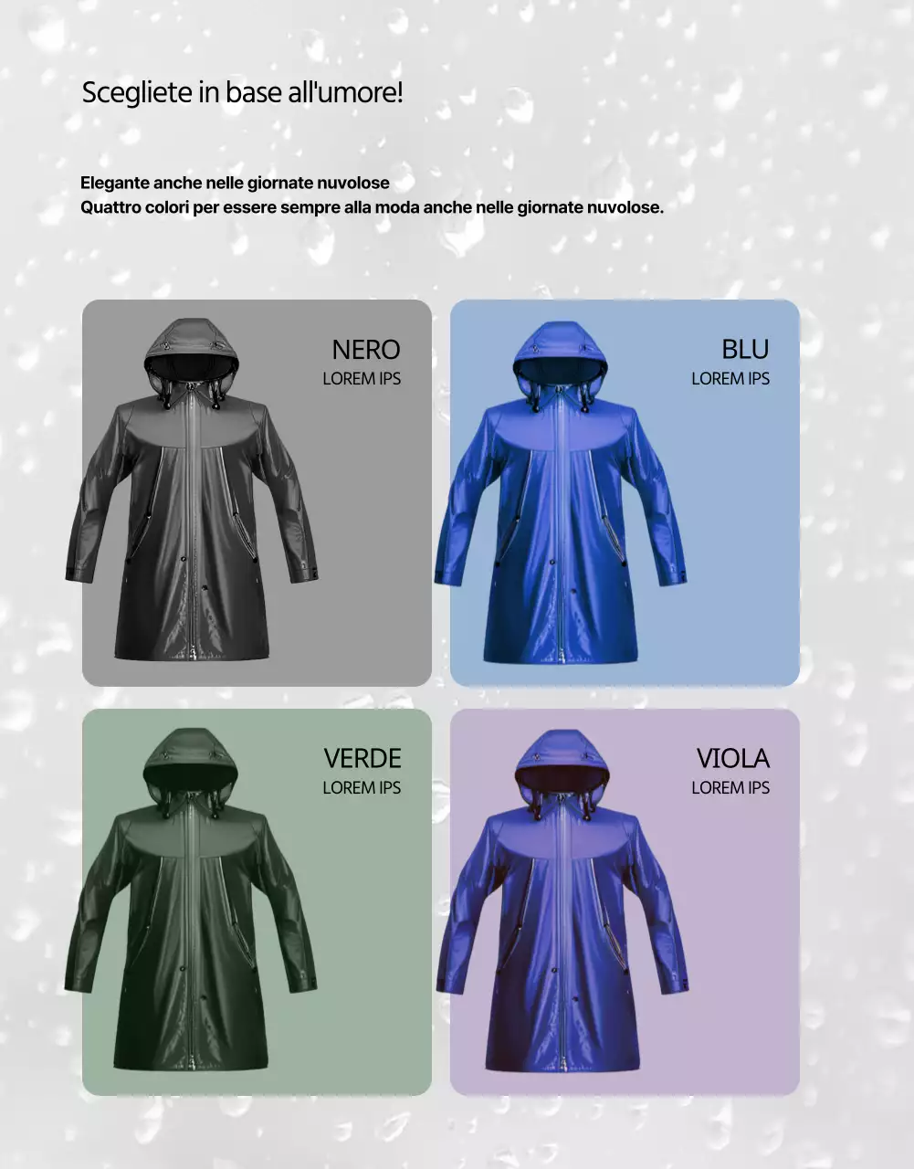 La tendenza dell'impermeabile nero e blu per la stagione delle piogge